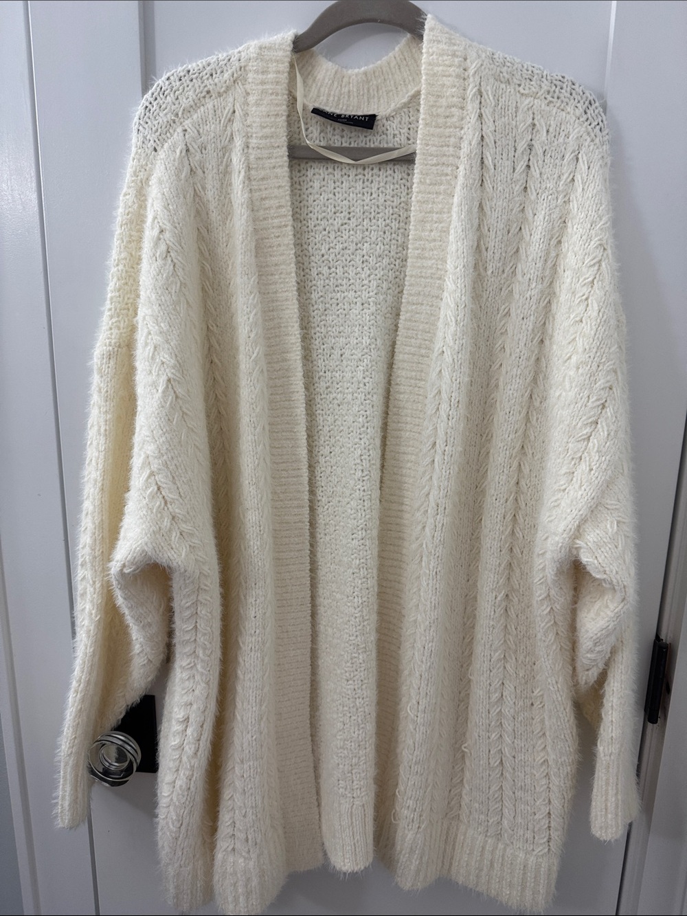 Lane Bryant Cream Open-Front Cable Knit Cardigan